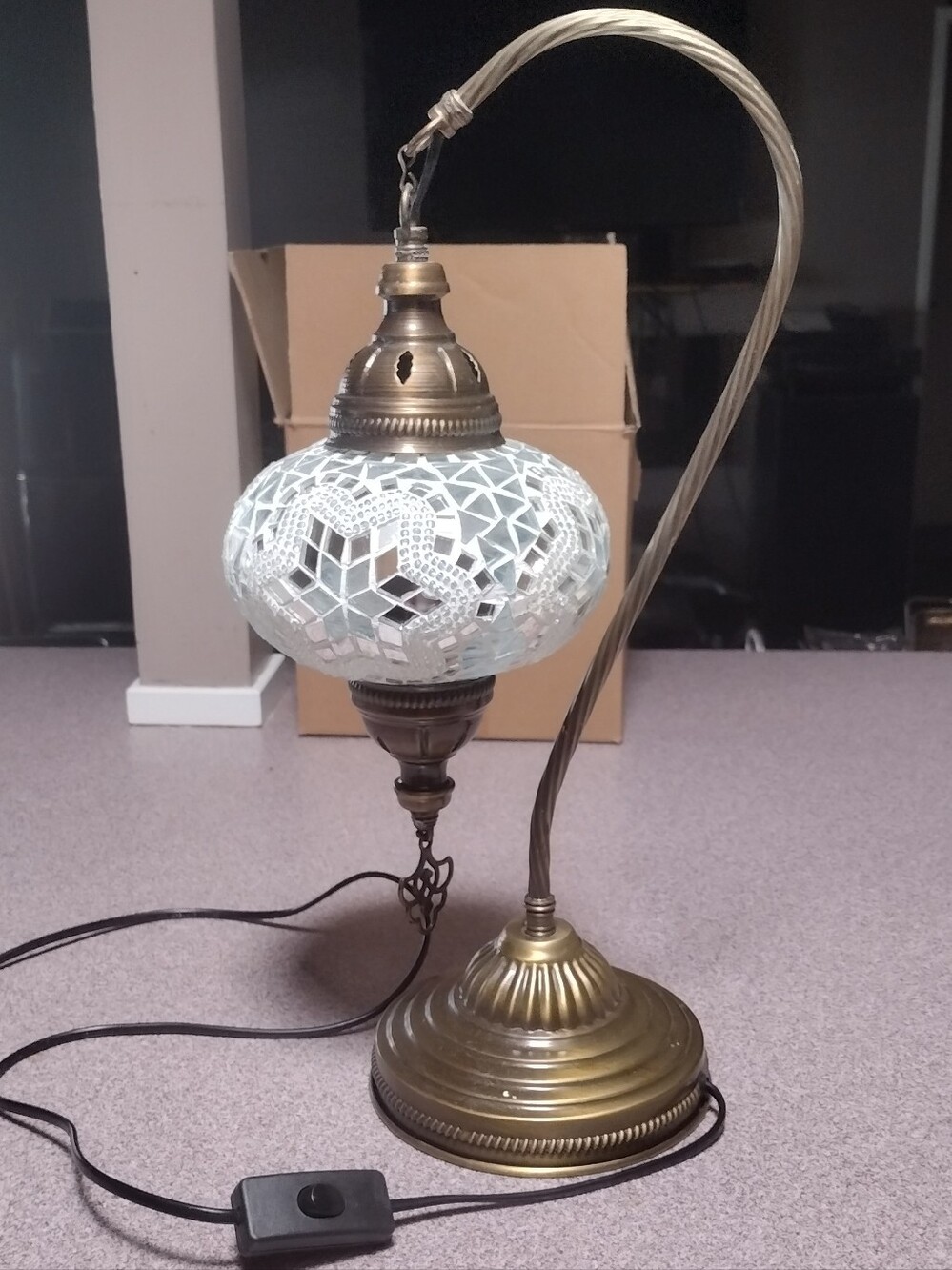 Turkish Mosaic Glass Table Lamp - White Mosaic Globe - Picture 6 of 8
